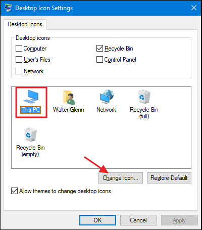 تب Desktop Icon Settings