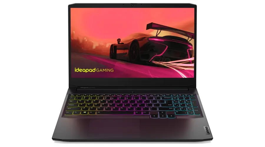نمایش ماشین روی صفحه نمایش لپ تاپ گیمینگ لنوو مدل IdeaPad Gaming 3 با زمینه سفید