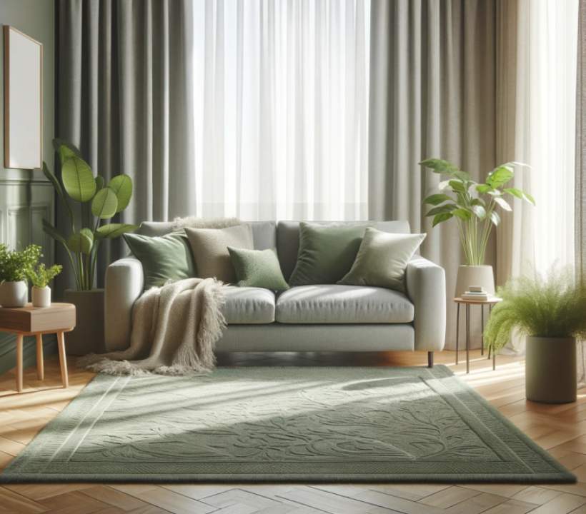 ست فرش سبز سیج و مبل طوسی