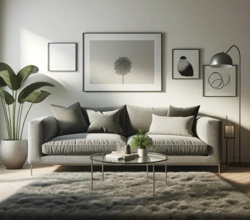 فرش خاکستری با مبل طوسی
