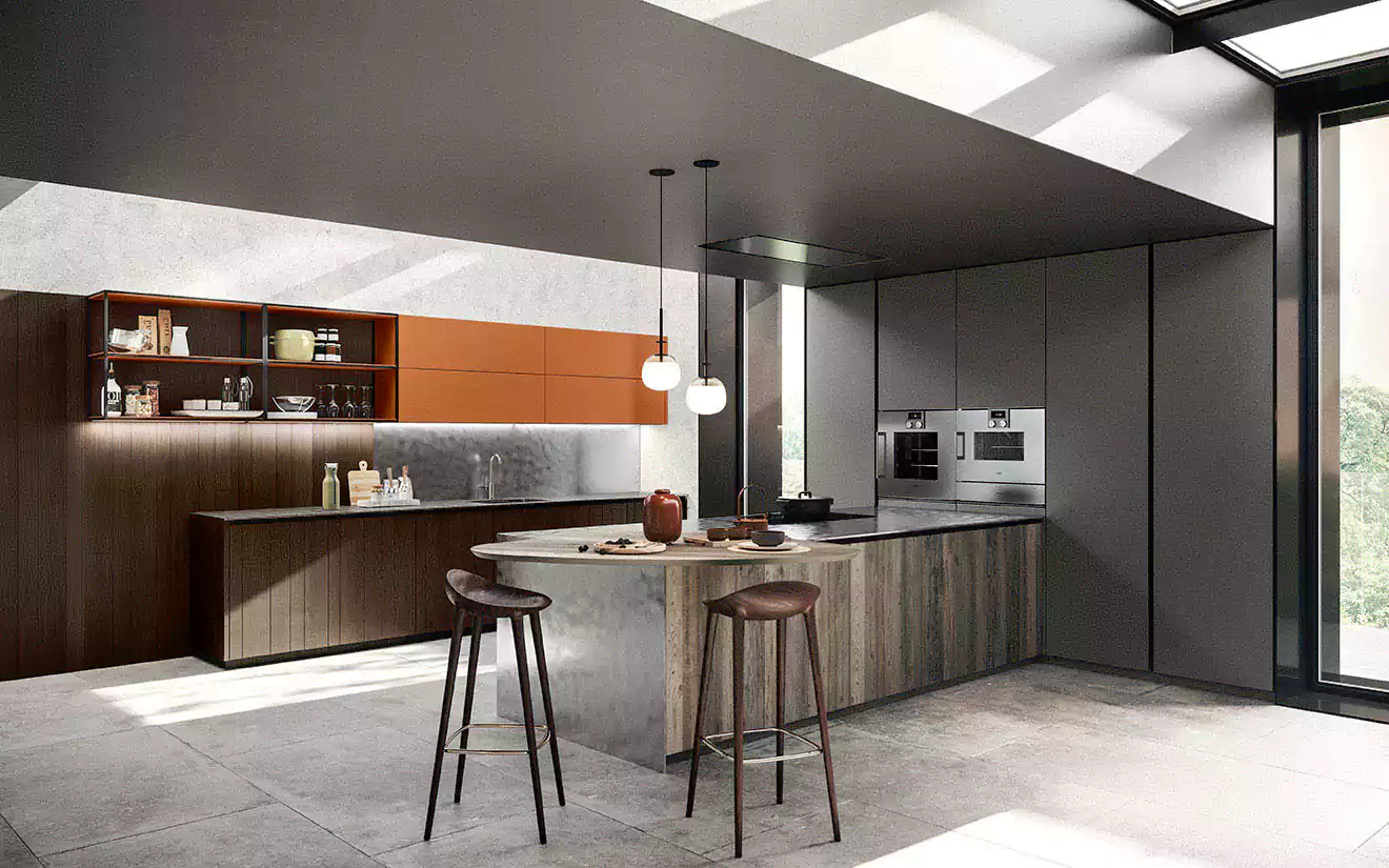 کابینت قهوه ای و نارنجی
