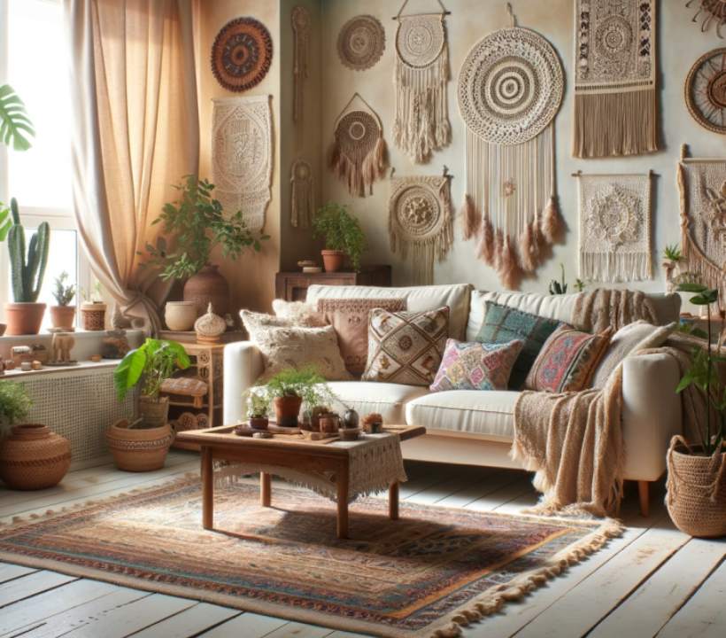 ست مبل کرم و فرش قهوه ای