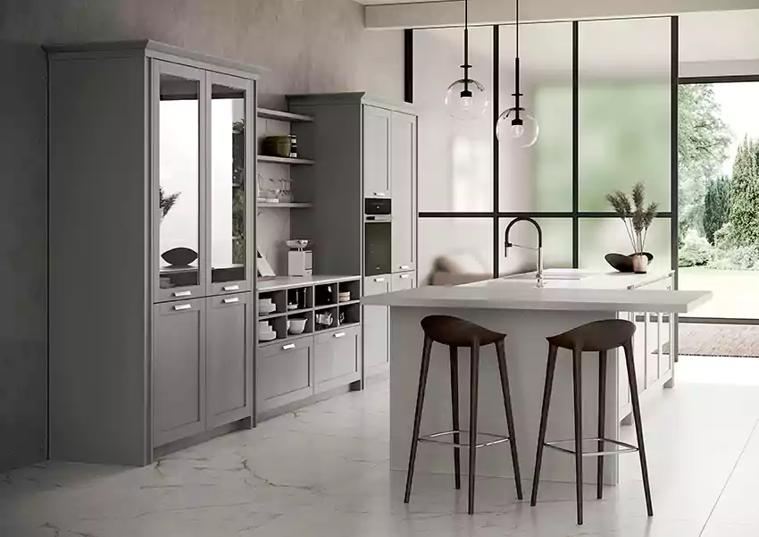 تصویر کابینت دو رنگ سفید و خاکستری