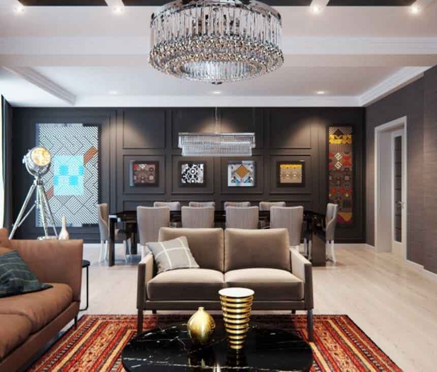استفاده خطوط و اشکال هندسی مختلف در طراحی آپارتمان کلاسیک