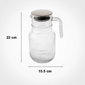 پارچ شیشه ای شیاردار ۱/۵ لیتر درب استیل لیمون کد ۲۳۷۵۰۰