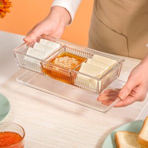 ظرف شیشه ای ۳ خانه دربدار شیاردار لیمون کد ۲۱۰۱۰۰